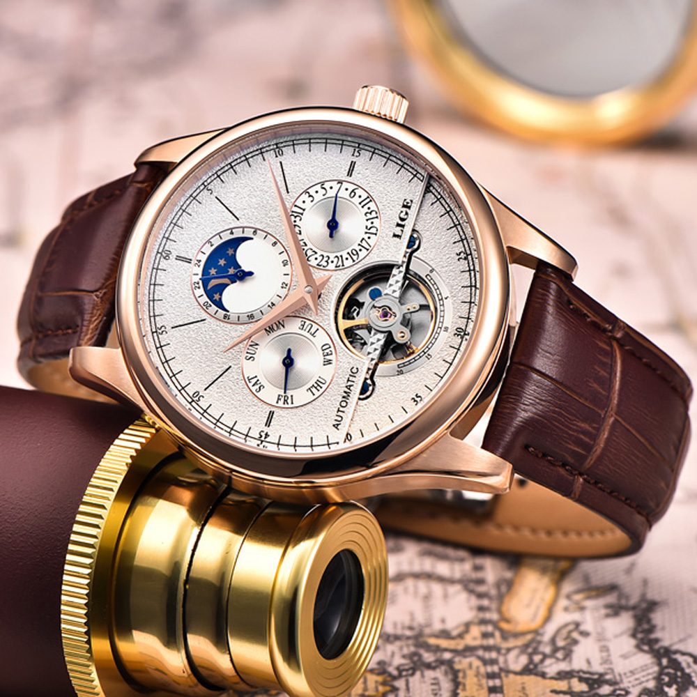 LIGE Brand Classic Mens Retro  - đánh giá và giá Seiko Watch Presage
